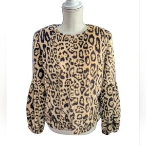 White House Black Market Faux Fur Boxy Jacket Lined Womens Size M Leopard